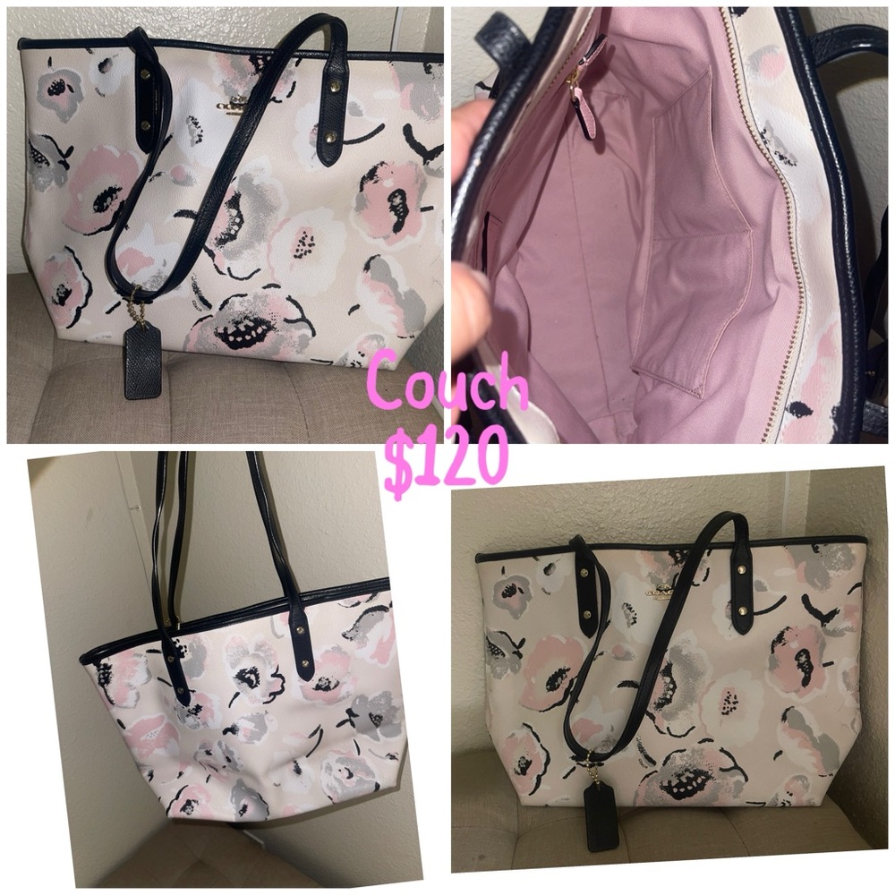 Coach Floral Tote Bag - Cream and Black